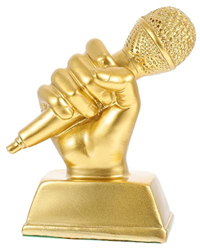 HOMSFOU Trophée de micro doré en résine pour récompenser le chant, petit trophée, accessoire de fête