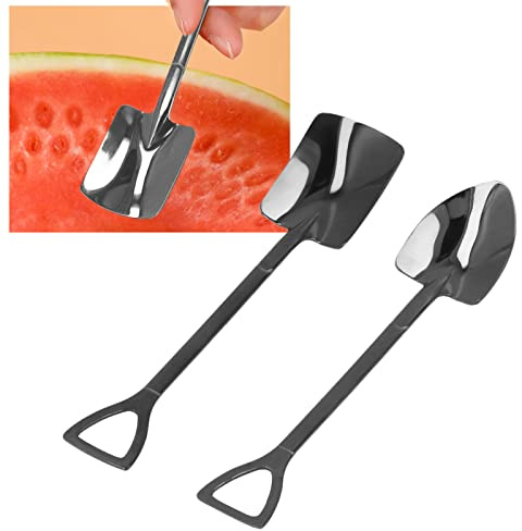 Dessertlöffel-Set, 2-teiliges Edelstahl-Schaufellöffel, Schaufelform, Kaffeelöffel, Eislöffel, Schaufel, Rührlöffel für Dessert(Schwarz)