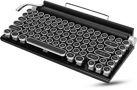 Yunseity Retro-Schreibmaschinentastatur, 83 Tasten, Punk-Rundtasten, Mechanische Bluetooth-Gaming-Tastatur, RGB-Tastatur mit Hintergrundbeleuchtung für PC, Tablet, für Mac, Android-Telefone