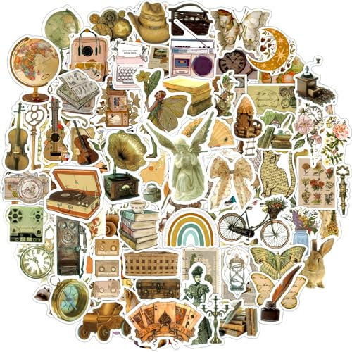 Vintage Stickers 100 Pcs Retro Aesthetic Sticker Pack, Waterproof Vinyl Stickers for Laptop Scrapbook Journal Skateboard Travel Mug Notebook Cup Suitcase Phone MacBook Guitar etc