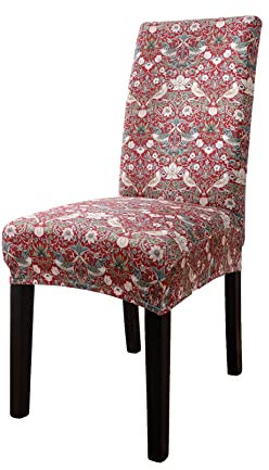 Obal William Morris Chair Covers Set of 2 Stretch Dining Chair Covers High Back Spandex Dining Chair Slipcovers Protectors Seat Covers Dinner Living Room Washable Removable (Red Strawberry Thief)