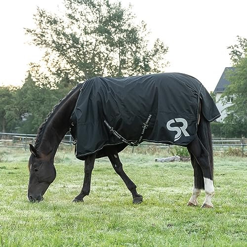 SUNRIDE Regendecke 50g für Pferde (Dublin) - mit Unterdecken kombinierbar - 100% wasserdicht - 5.000mm Wassersäule - extrem atmungsaktiv - 600D - schwarz (115cm)