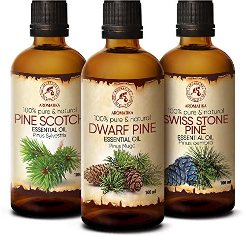 Kiefernadel Öl - Pinus Sylvestris - Latschenkiefer Öl - Pinus Mugo - Zirbelkieferöl - Pinus Cembra 3x100 ml - 100% Naturrein Ätherisches Öl - Ätherische Öl Set zur Lufterfrischung - für Aromadiffusor