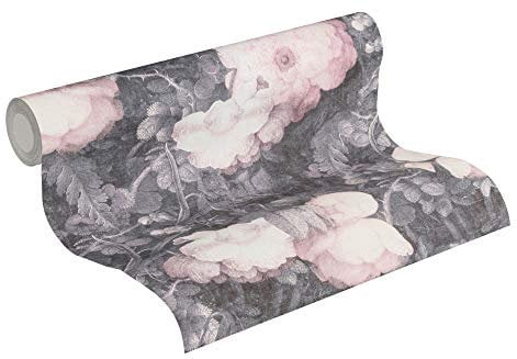BRICOFLOR Blumen Tapete | Blumen Tapete gemalt | Vintage Blumentapete in Rosa Grau für Esszimmer und Schlafzimmer | Romantische Vliestapete mit Rosen im Gemälde Stil