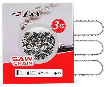 E & S 3 Pack 20 Inch Chainsaw Chain .325 Pitch .050 Gauge 78 Drive Links Semi-Chisel Chain Saw Chains for Husqvarna, Poulan, Craftsman, Greenworks and More Chainsaw Brands