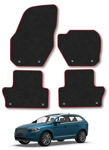 Volvo XC60 (2008-2017) Carpet Car Mats | Red Edge Trim Tailored Fit Floor Mats Full Coverage Protection Accessories Easy Clean Anti Slip Made in the UK