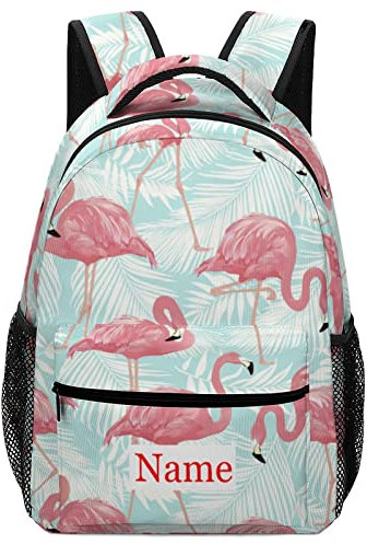 Mraxovid Rucksack mit Namen, personalisierbar, für Kinder, Schultasche, Jungen, Mädchen, Teenager, Rucksack mit Brustgurt, Flamingo-Rucksack, 15cm x 31cm x 42cm