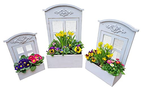 Fachhandel Plus 3 STÜCK PFLANZGEFÄßE in Fenster-Optik Shabby chic Blumenkästen Vintage 3 Größen