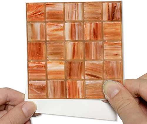 Alwayspon 25Pcs 15cm/6inch Orange Mosaic Effect Tile Sticker, Peel & Stick Self-Adhesive Splashback Fireplace Stairs Tile Sticker Transfers, Stick on Tile for Kitchen Bathroom Wall