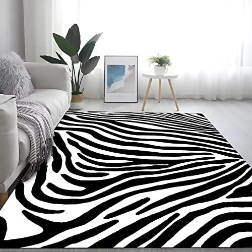 Rururug Tappeto Soggiorno Tappeti Camera Da Letto, Tappeto Pila Corta Moderno Soffice Antiscivolo Lavabile Tappeti Cucina Salotto stampa zebra bianca nera 80 x 160 cm
