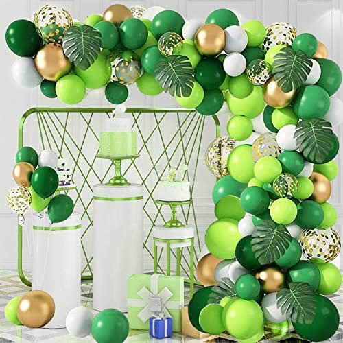 Luftballons Grün-144PCS Luftballon Girlande Grün Gold mit Konfetti Luftballons Palmblättern Set,Dschungel Geburtstag Dekoration für Kindergeburtstag Deko, Babypartys, Hochzeiten
