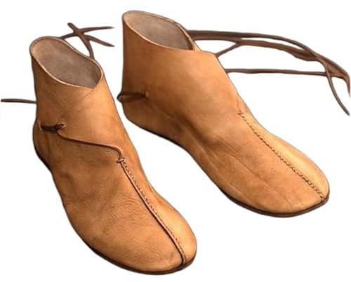 Rinascimento Medioevo Stivali Uomo Cavaliere Scarpe Principe Scarpe Retro Stivali in Cuoio PU Scarpe di Soglia Piatta Corta Gioco di Ruolo Pirati Accessori, Marrone, 43