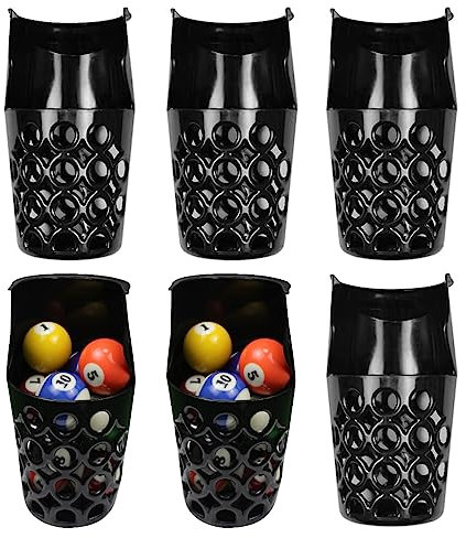 6pcs Pool Table Pockets, Plastic Web Billiard Baskets, Black Snooker Net Bag fits Standard 7/8/9 Foot Table (Set of 6) (7.87in x 9.64in)