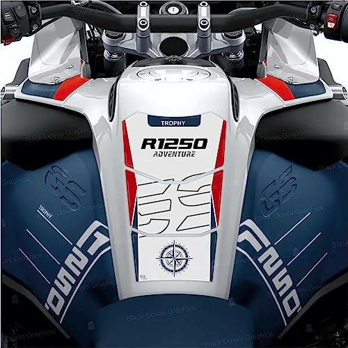 Adesivo 3D Protezione Serbatoio Tank Pad compatibile con/sostitutivo per BMW Motorrad R 1250 GS ADVETURE Trophy dal 2022 al 2023 (Bianco)