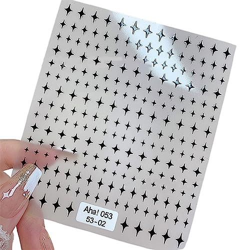 HshDUti 3D Aurora Holographic Nail Art Stickers Decals 5D Self-Adhesive White Gold Black Silver Sparkling Stars Nail Supplies Nail Art Design Decoration Accessories Black A