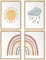 HappyArts® | Kinderzimmer Bilder A4 Poster 4er Set Deko Mädchen Junge Babyzimmer | Handgemalte Boho Sonne Regenbogen Wolke Wetter Elemente OHNE RAHMEN …