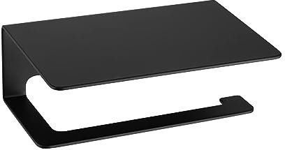 EMKE Toilettenpapierhalter mit Ablage, 160x115x60mm Klopapierhalter Selbstklebend oder Schrauben Installation, Mattes Schwarz Edelstahl 1 Stück