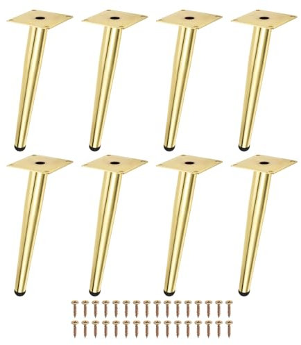 Uxcell 8PCS Metal Furniture Leg Replacement Couch Legs Cabinet Feet Gold Modern Furniture Legs DIY Sofa Feet with Screws for Cupboard Table （10 inch