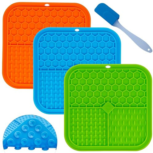 Tappetini da leccare per cani da 15 cm, con forti ventose antiscivolo e spatola, robusto materiale in silicone per uso alimentare. Tappetini per leccare cani a lenta alimentazione, tappetino per