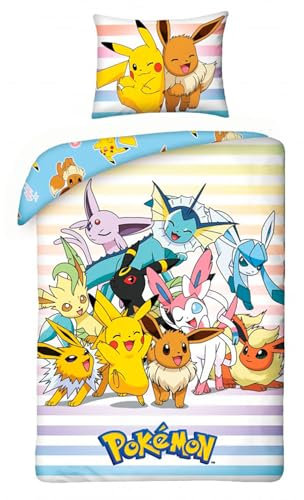 Halantex Pokemon POK322 Wendebettwäsche-Set, Bettbezug 160 x 200 cm und Kissenbezug 70 x 80 cm, Mehrfarbig, 100% Baumwolle