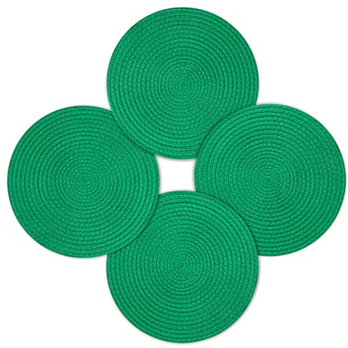 fanquare Juego de 4 Salvamanteles de Navidad, Salvamanteles Redondos de Algodón para Niños y Adultos, Antideslizantes, Lavables y Resistentes al Calor (Verde, 30cm)