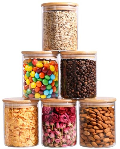 ComSaf 750ml Vorratsgläser mit Deckel 6er Set, Vorratsdose Vorratsdosen Glas mit Deckel Luftdicht, Aufbewahrungsgläser, Vorratsglas mit Holzdeckel, Glasbehälter
