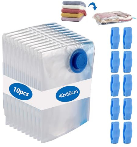 10 Stück 60x40cm Vakuumbeutel für Bettdecken Vakumierergerät Beutel Kleidung mit Ventil Reißverschluss Vakuumiergerät Aufbewahrungsbeutel Reise vakuumbeutel für Kleidung Klein