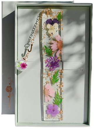 Famweylami Personalisiertes Lesezeichen Gepresste Blumen, Lesezubehör für Bücher, Book Marks for Reading, Lesezeichen Buchstaben, Geschenk für Lehrer, Bücherwurm, Mädchen, Mutter, Großmutter-J