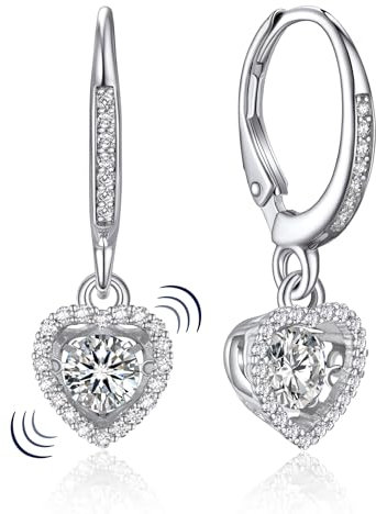MomentWish Herz Ohrringe Hängend, 1 Karat Moissanite Dangle Ohrringe für Frauen mit tanzenden Stein 925 Sterling Silber Drop Ohrringe