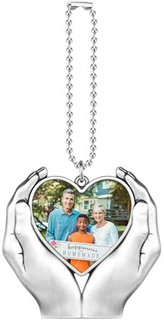 PiercingJak Photo Personnalisé Ornement Suspendu de Voiture Coeur Pendentif Tenir dans la Paume de la Main Décoration de Voiture Retroviseur Cadeau Saint-Valentin Anniversaire Bijoux Femme Homme