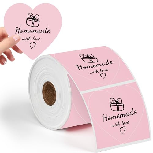 Phomemo 3 Rosa Etikett in Herzform 500 Etiketten/Rolle, kompatibel mit MUNBYN, Phomemo, Polono Etikettendrucker, BPA-freie Versandetiketten Selbstklebende Thermoetiketten für Logo, Code