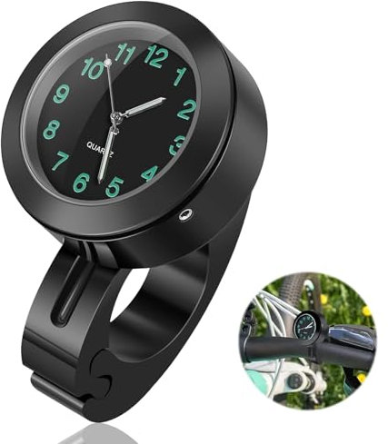 1 Stück Motorrad Uhr Fahrrad Uhr Motorrad Uhr Lenker Fahrraduhr für Lenker Wasserdicht Leuchtend Motorraduhren für Lenker Motorrad Fahrrad Uhr Universal Lenkerhalterung Uhr für Motorräder (Schwarz)