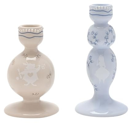 Disney Kerzenhalter Alice im Wunderland, Motiv Grinsekatze und Rosen, Dekoration und Haushaltswaren für Filmliebhaber, Schlafzimmer, Küche, Bad und Esszimmer, 2 Stück, H: 15 cm x B 8 cm x T 8 cm
