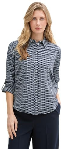 TOM TAILOR Damen Hemdbluse mit Muster, 37186 - Printed Blue White Minimal, 40