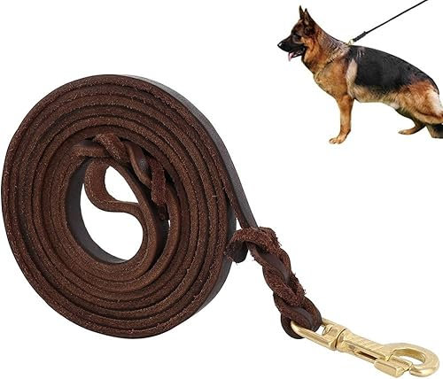 Laisse pour Chien Longueur 2m / en Cuir Véritable Main Marron Tressé pour Chien ou Moyen Réglable d'Entraînement pour Petits Moyens Grands Chiens (2m Brun)