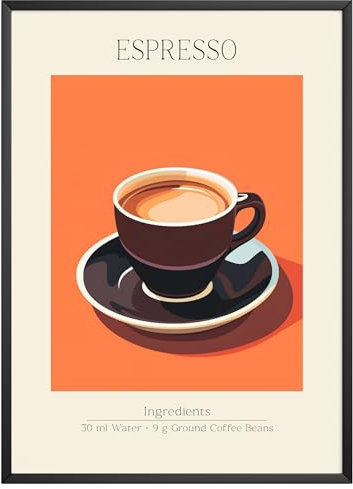 MJ-GRAPHICS® Poster Espresso Bilder Küche Bild A4 Küchenbilder Deko Wohnzimmer Poster Küchen Bilder Küche Deko Bilder Poster Küche Wand Retro Poster Cocktail Küchenposter - ohne Rahmen