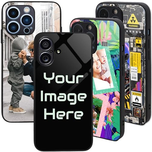 Personalised Case for iPhone 16, Custom Add Image, Photo, Text -Toughened Glass panel with shockproof TPU Rims | Optional Glow in the Dark | Custom Phone Case-1 image