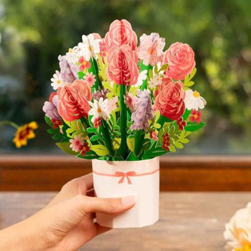 papercrush® Pop Up Bouquet de rose - Carte de voeux 3D Saint Valentin pour elle (femme, petite amie, épouse) - Carte cadeau d'anniversaire de mariage avec motif romantique, Carte pop up fete des meres