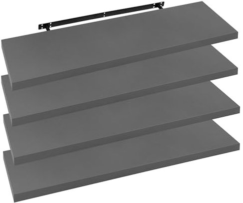 WOLTU 4X Wandregal Wandboard Bücherregal Regale für Deko Wandablagen aus MDF Holz, 4er Set Hängeregal Dunkelgrau, 100x23x3,8cm RG9317dgr-4