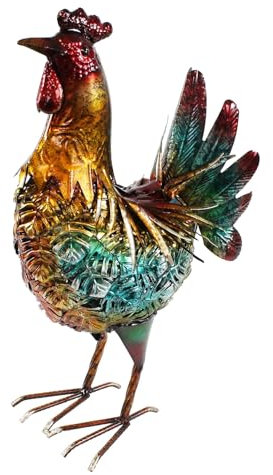 colourliving Deko Hahn Deko Henne für den Garten aus Metall handbemalt – große Metallfiguren in bunt für Innen- und Außenbereich (Henne)