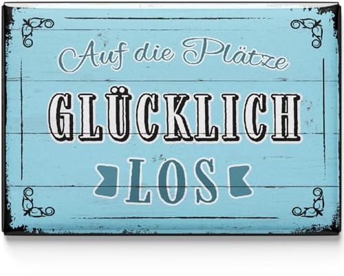LANOLU Kühlschrankmagnete lustig- Glücklich los - lustige Magnete mit Sprüchen und witzigen Motiven 8x5,5cm