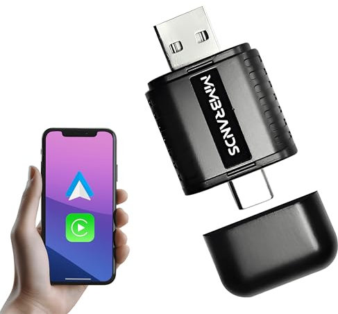 MM Brands 2-in-1 Wireless Carplay Adapter – Drahtloses Carplay für Apple Carplay & Android Auto – USB-A & USB-C – Kompatibel mit Autos ab 2016 – Schwarz