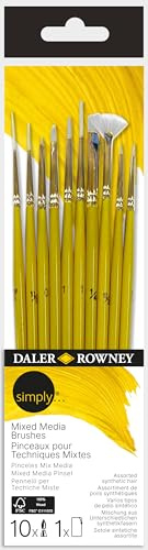 Daler-Rowney Simply Mixed Media Detail Brush Set 10 Pieces | Short Handles, Assorted Brushes, For Entry-Level Artists & Hobbyists