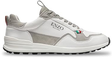 989Zé ENZO Mens Trainers Essential Runner Leather Menswear Sneaker MFW8_Shoes_SOLARO White 11