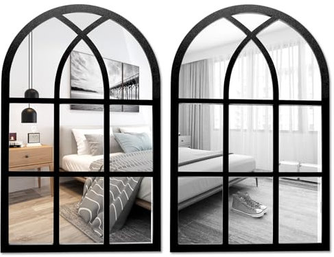 2 specchi ad arco per decorazione da parete, stile vintage, rustico, in acrilico, autoadesivo, a forma di finestra, decorazione da parete per soggiorno, bagno, camera da letto, cucina, 27 x 42 cm