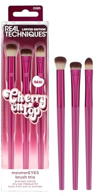 Real Techniques Cherry On Top MesmerEYES Brush Trio, Limited Edition Makeup Brush Set, Synthetic Bristles, Eyeshadow Blending Brushes, Vegan & Cruelty-Free, For Powder & Cream Shadow, 3 Piece Set