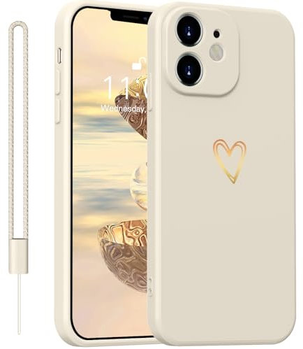 Yoawiful für Handyhülle iPhone 11 Hülle Silikon Kameraschutz Niedliches Herzmuster mit 1 Lanyard stoßfest iPhone 11 Case Weiß