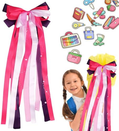 QIMMU Schultütenschleife,Schleife Schultüte Mädchen,Zuckertüten Schleife,Schultütenschleife Rosa,Schleife für Schultüten mit edlen Satin Bändern,Schultüten Schleife zur Einschulung