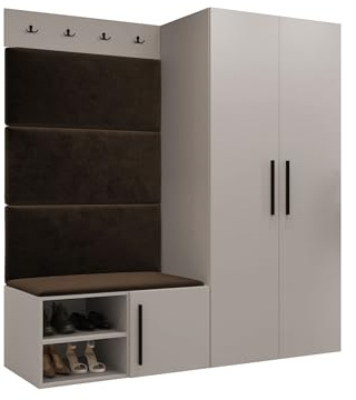 Mirjan24 Garderoben-Set Mapreni I, Schuhschrank + Kleiderhakenbrett + Kleiderschrank Gepolstertes Paneel/Wandpaneel Kleiderhaken Flurgarderobe Wandgarderobe (Cashmere, Manila 04)