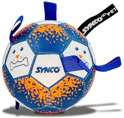 GICO Synco Hundeball Blau/Orange mit Halteschlaufen – Größe 3 (20 cm) Dog Ball Gummiball für große & mittelgroße Hunde Hundespielzeug für Training & Spiel - 1051